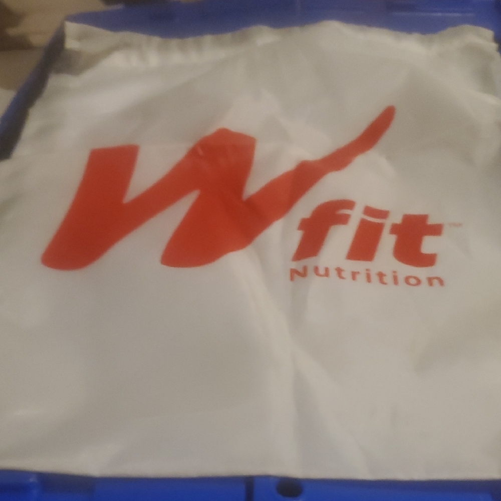 W FIT Nutrition White and Red Drawstring Sack Bag